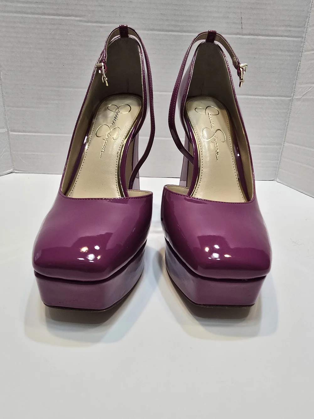 Jessica Simpson Magenta Patent Platform Slingback Pumps